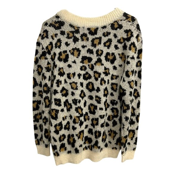 Love Tree Leopard Print Sweater With Black Lace Up V-Neck Detail Sz Medium - Picture 2 of 10